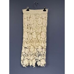 Wishlist Small Cream Crochet Lace Floral Midi Skirt Lined Boho
